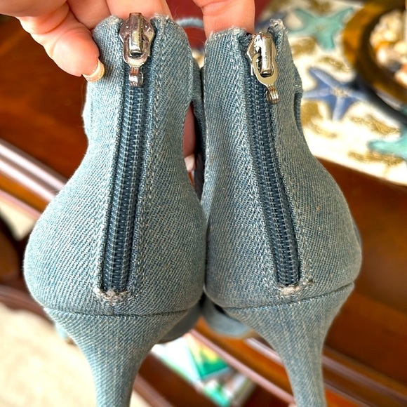 G By Guess Blue Denim Jean Lace Up Heels Y2K Strappy Back Zipper Closure - Picture 10 of 14